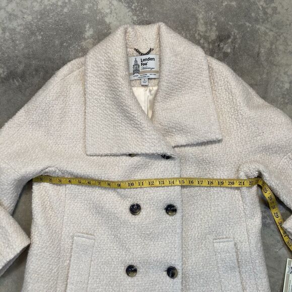 London Fog Heritage Coat Womens Large Ivory Double Breasted Wool Blend Classic - Picture 2 of 13
